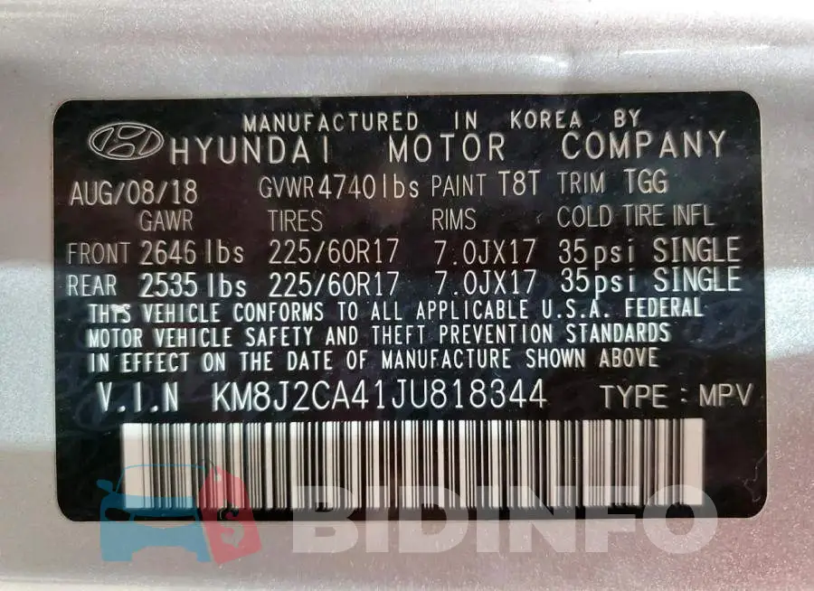 KM8J2CA41JU818344 Photo# 13