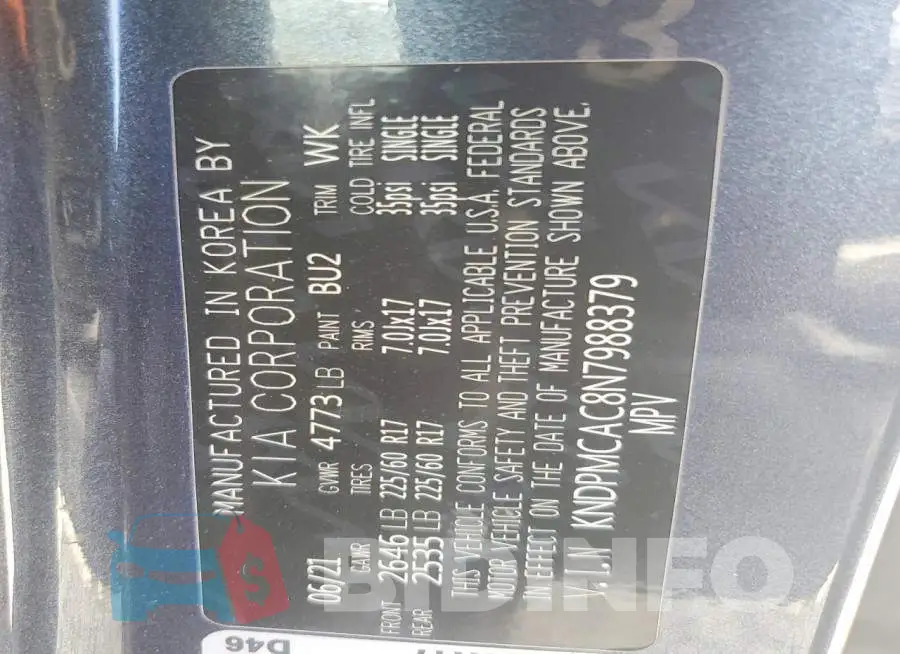 KNDPMCAC8N7988379 Photo# 14