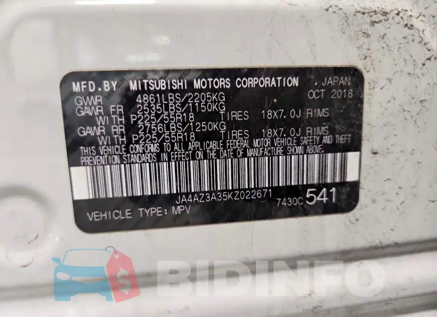 JA4AZ3A35KZ022671 Photo# 13