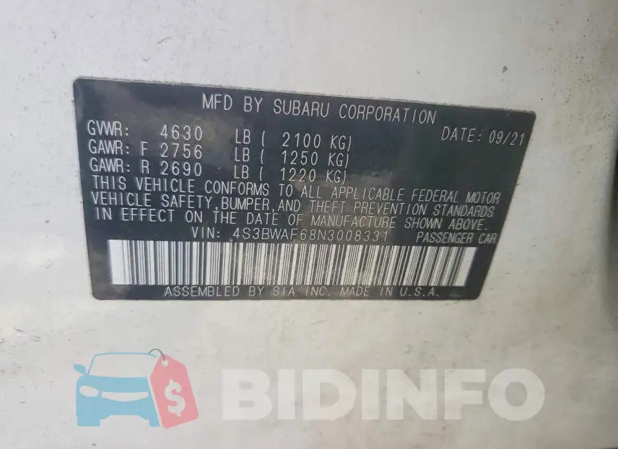 4S3BWAF68N3008331 Photo# 12