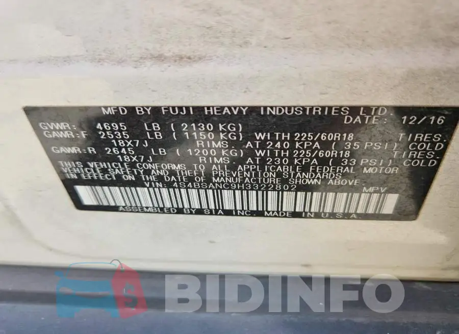 4S4BSANC9H3322802 Photo# 13