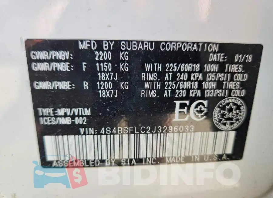 4S4BSFLC2J3296033 Photo# 13