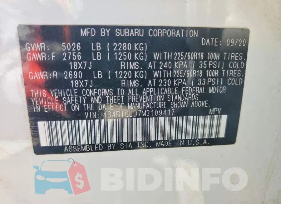4S4BTGLD7M3109417 Photo# 13