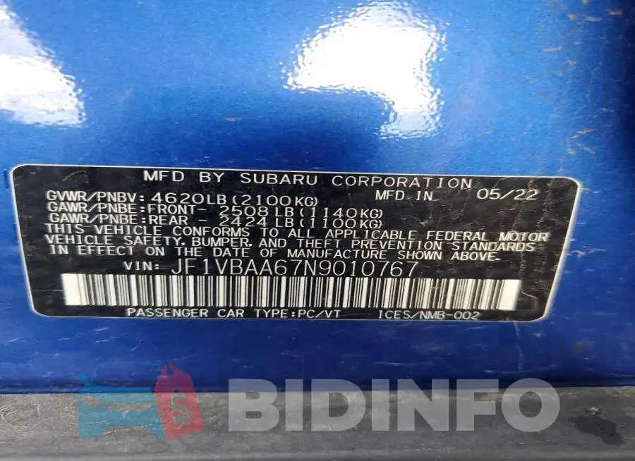 JF1VBAA67N9010767 Photo# 12