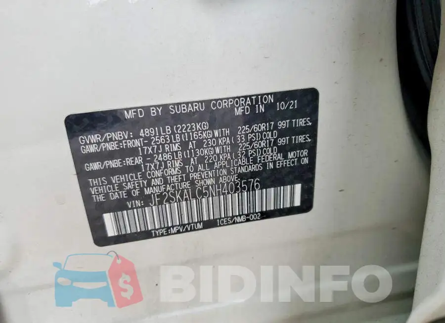 JF2SKALC5NH403576 Photo# 12