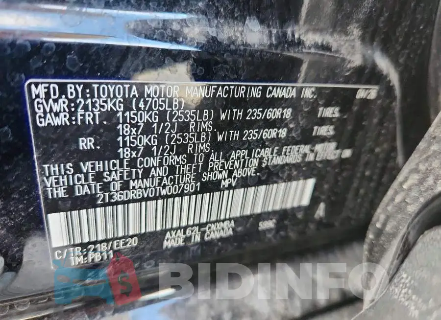 2T36DRBV0TW007901 Photo# 13