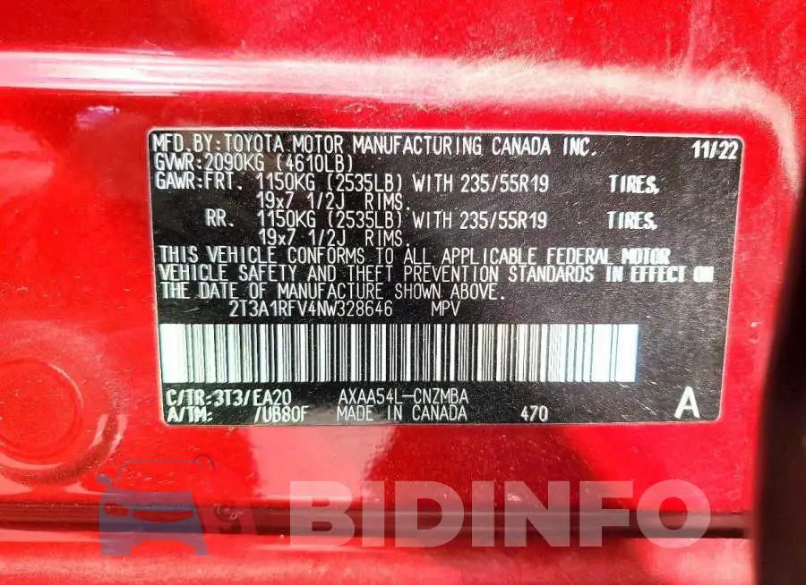 2T3A1RFV4NW328646 Photo# 14