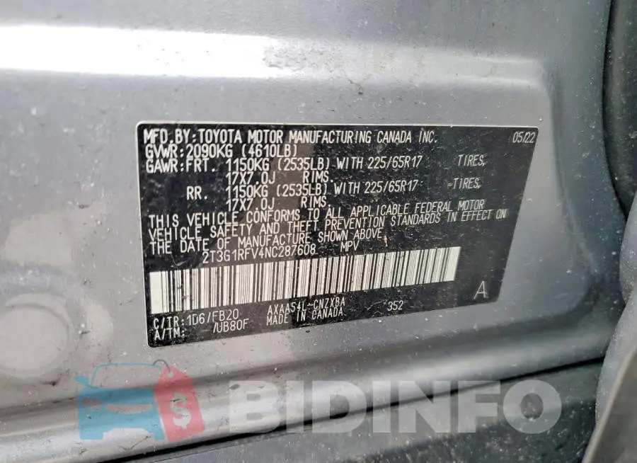 2T3G1RFV4NC287608 Photo# 13