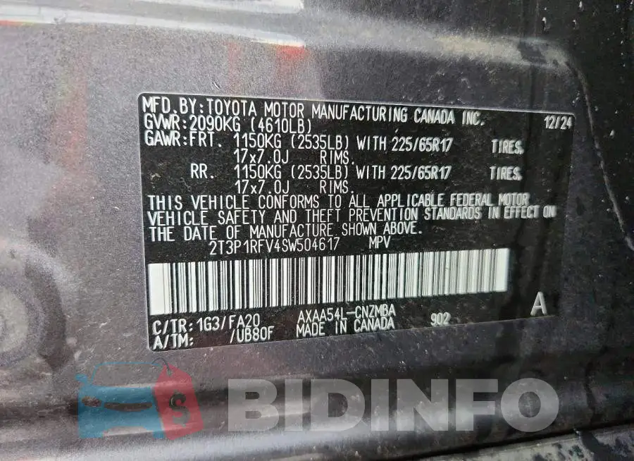 2T3P1RFV4SW504617 Photo# 14