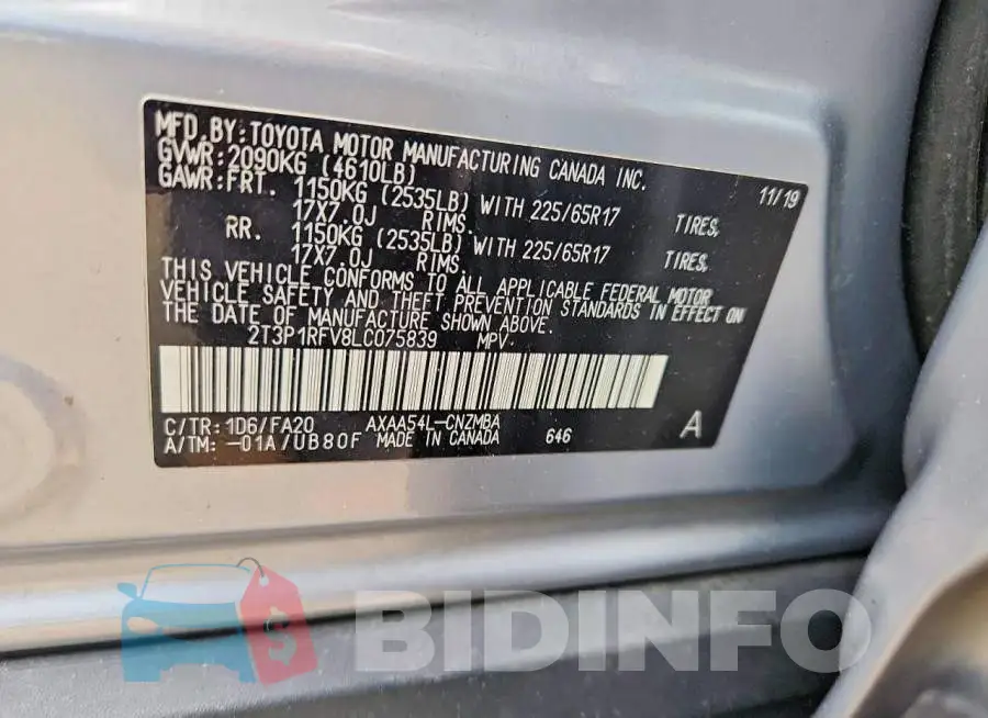 2T3P1RFV8LC075839 Photo# 12