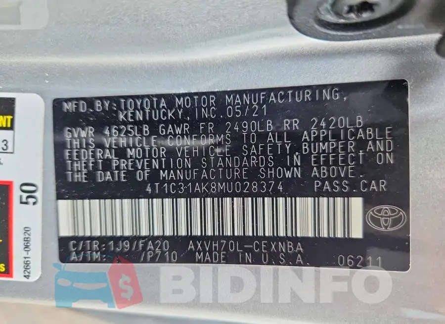 4T1C31AK8MU028374 Photo# 13
