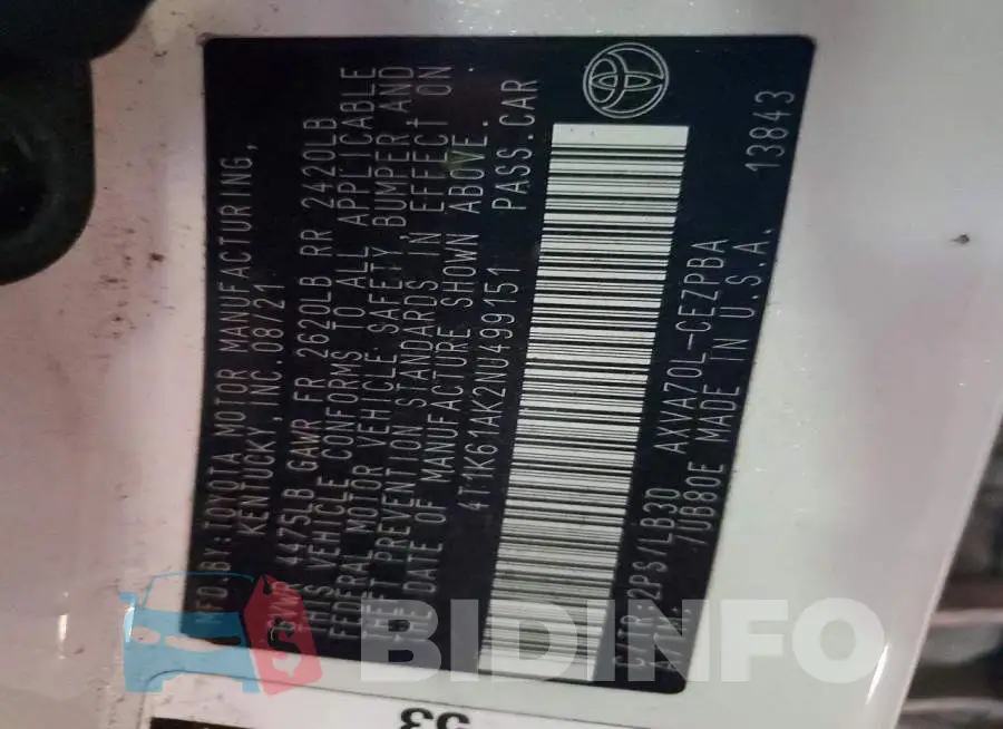 4T1K61AK2NU499151 Photo# 13