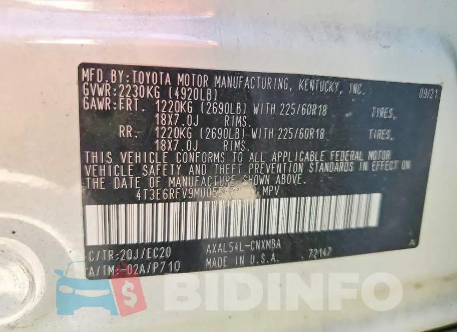 4T3E6RFV9MU055978 Photo# 13