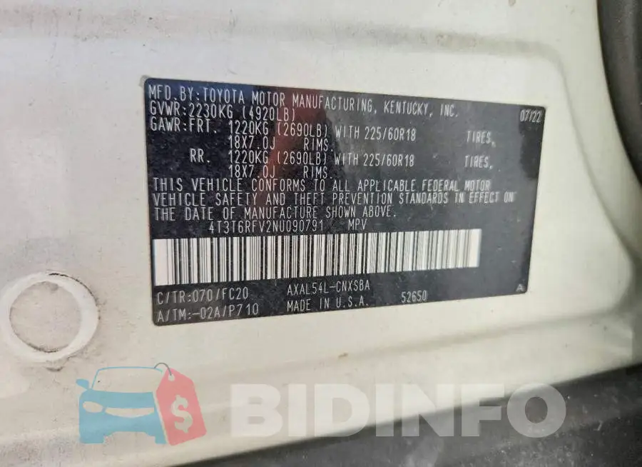 4T3T6RFV2NU090791 Photo# 12