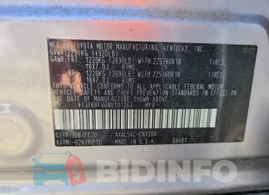 4T3T6RFV6NU101243 Photo# 13