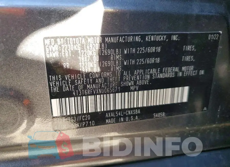 4T3T6RFVXNU065671 Photo# 13