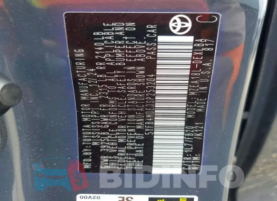 5YFB4MDE3SP253204 Photo# 13