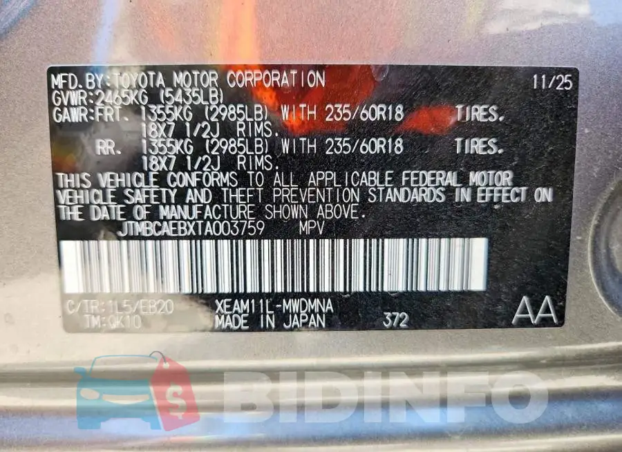 JTMBCAEBXTA003759 Photo# 12