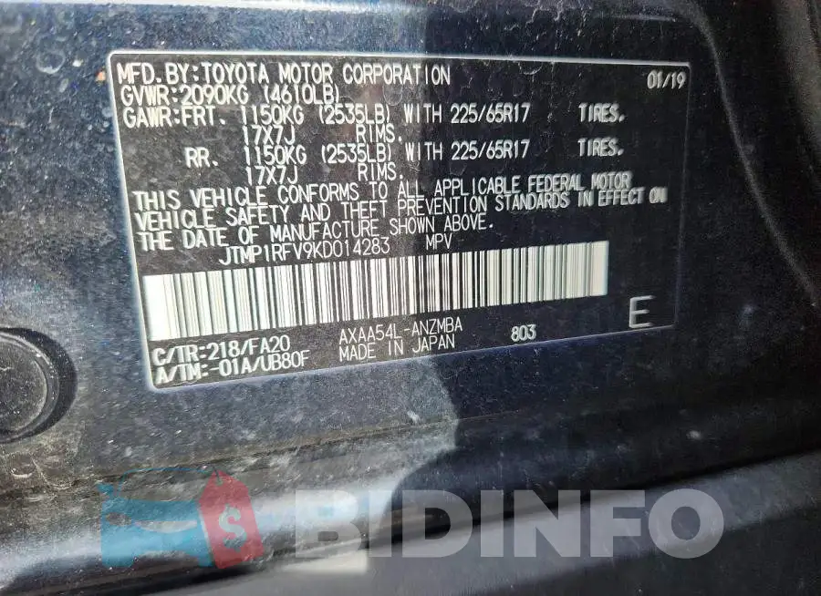 JTMP1RFV9KD014283 Photo# 13