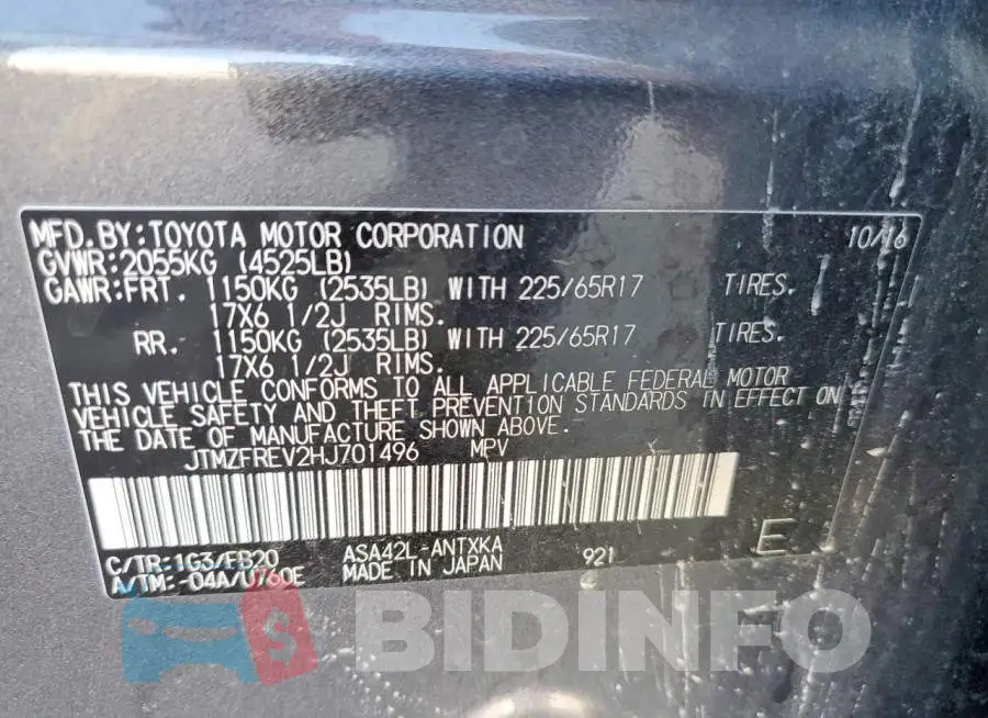 JTMZFREV2HJ701496 Photo# 13