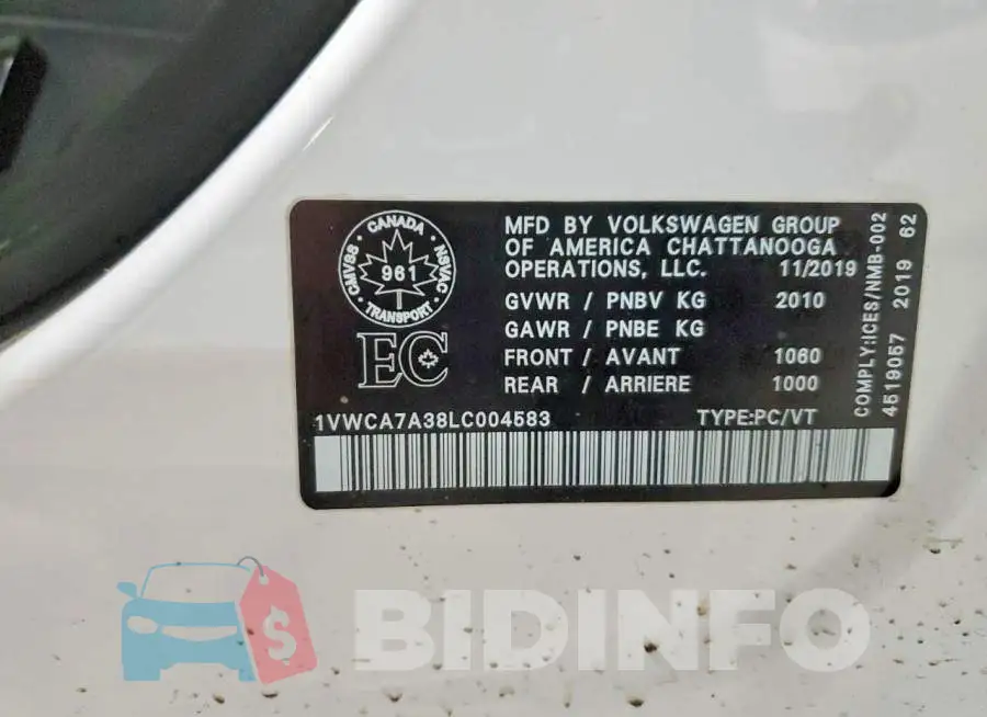 1VWCA7A38LC004583 Photo# 12