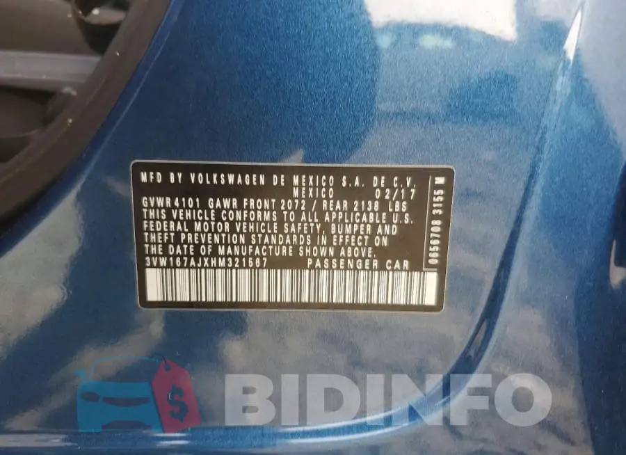 3VW167AJXHM321567 Photo# 12