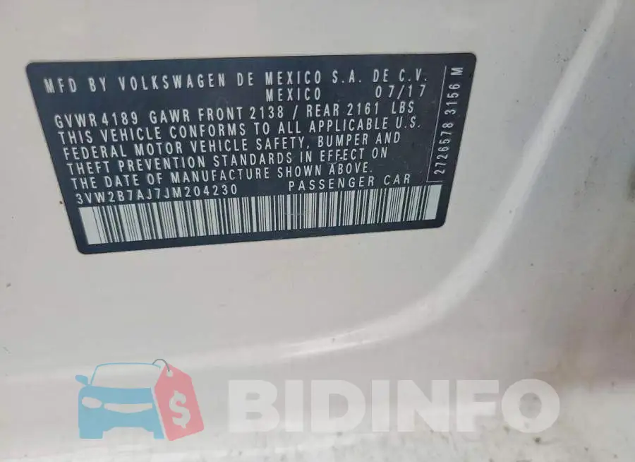 3VW2B7AJ7JM204230 Photo# 12
