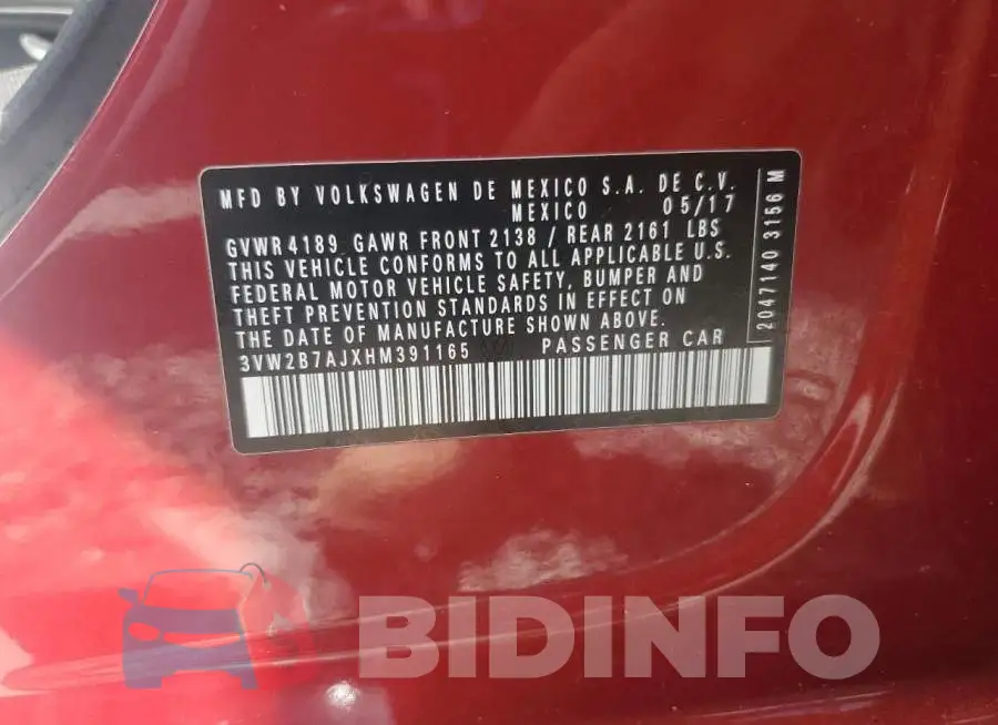 3VW2B7AJXHM391165 Photo# 12