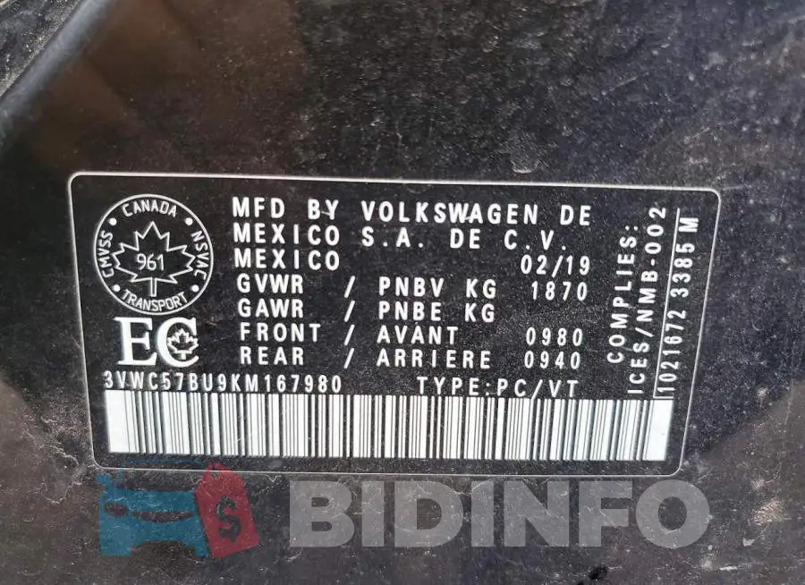3VWC57BU9KM167980 Photo# 12