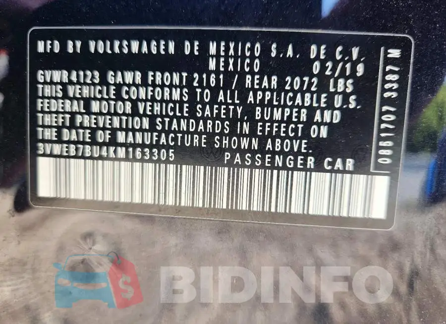 3VWEB7BU4KM163305 Photo# 12