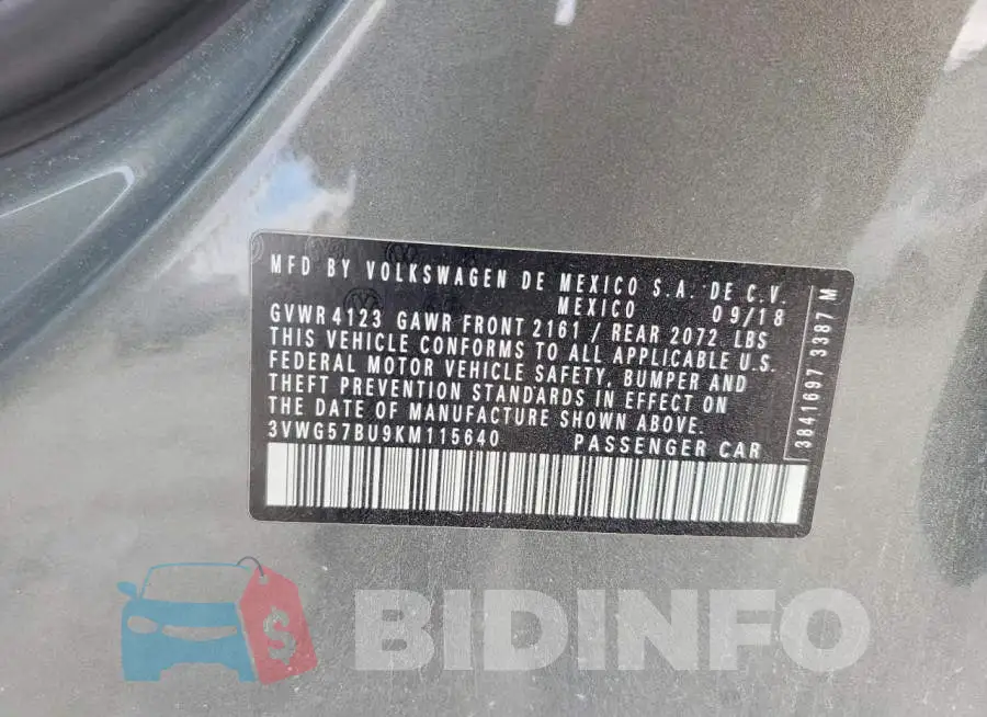 3VWG57BU9KM115640 Photo# 13