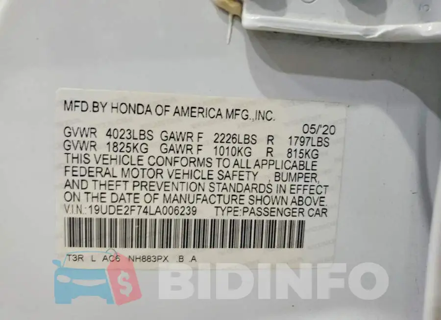 19UDE2F74LA006239 Photo# 13