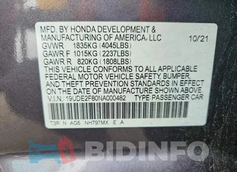 19UDE2F80NA000482 Photo# 12