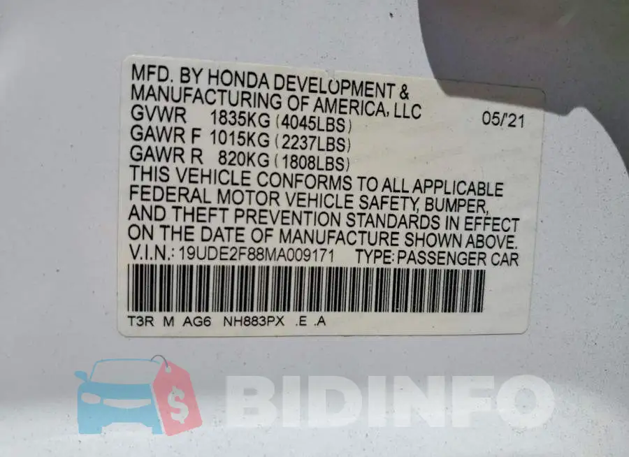 19UDE2F88MA009171 Photo# 12