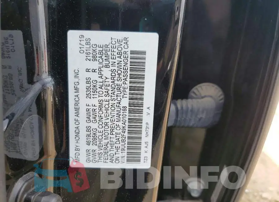 19UUB2F49KA010168 Photo# 12
