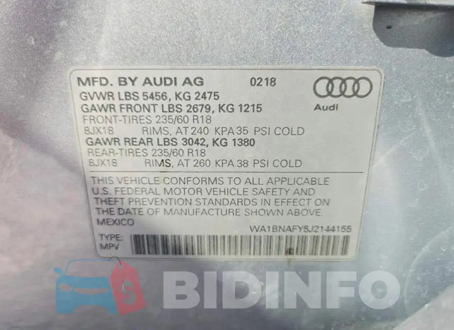 WA1BNAFY5J2144155 Photo# 13