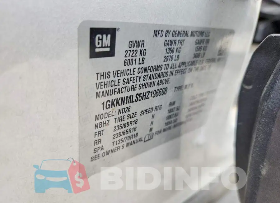 1GKKNMLS5HZ196608 Photo# 13