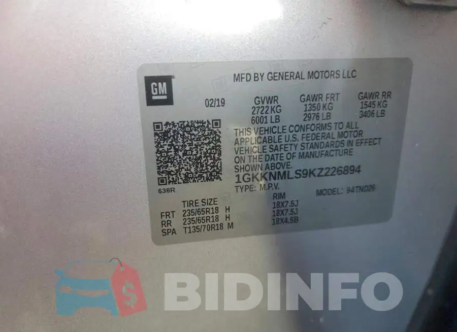 1GKKNMLS9KZ226894 Photo# 13