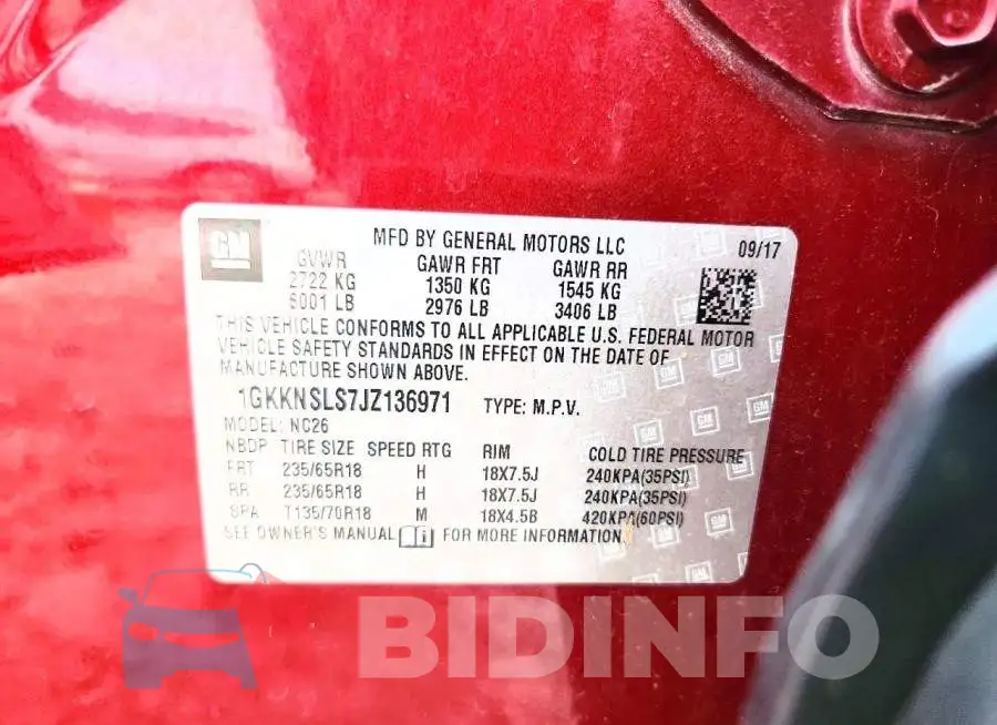 1GKKNSLS7JZ136971 Photo# 13