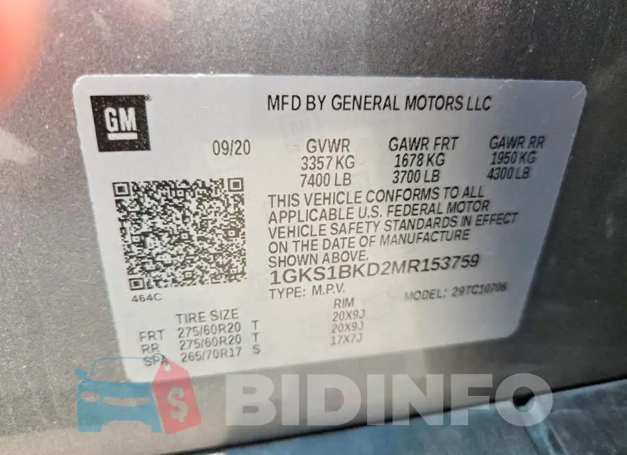 1GKS1BKD2MR153759 Photo# 13