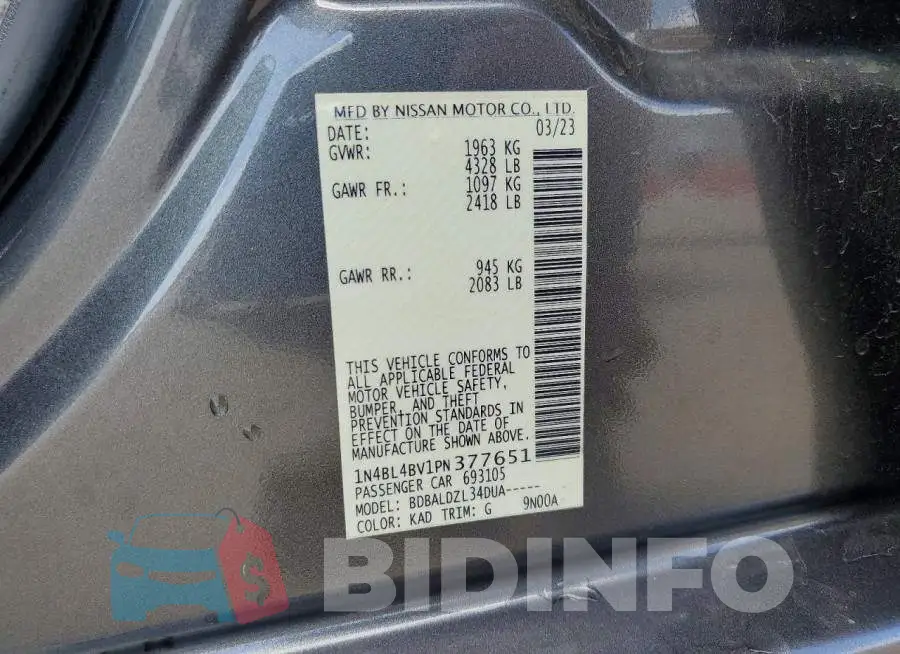 1N4BL4BV1PN377651 Photo# 12