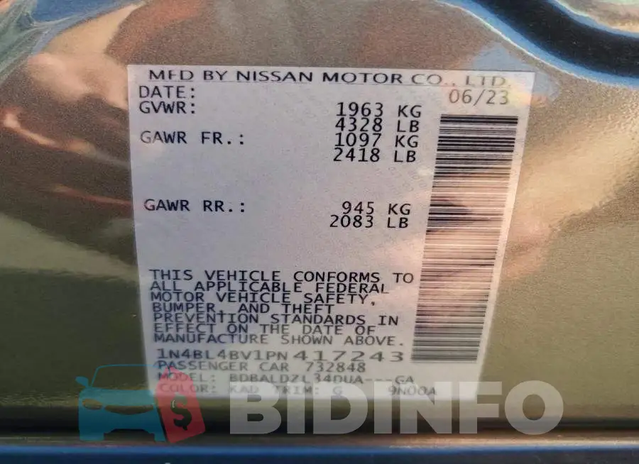 1N4BL4BV1PN417243 Photo# 12