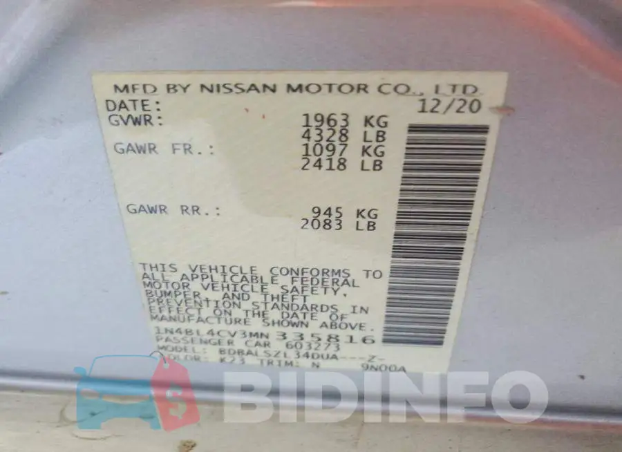 1N4BL4CV3MN335816 Photo# 12
