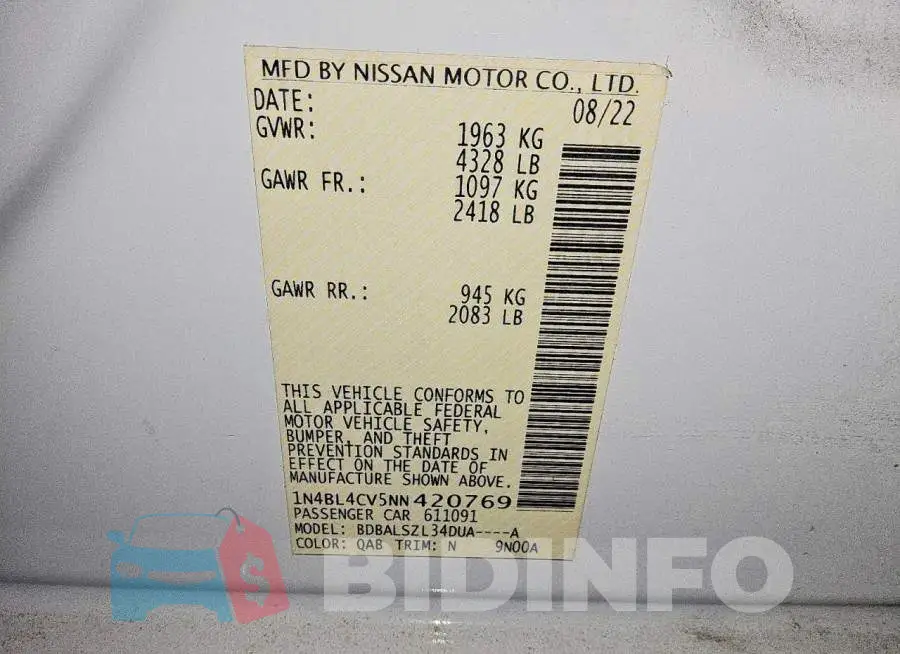1N4BL4CV5NN420769 Photo# 12