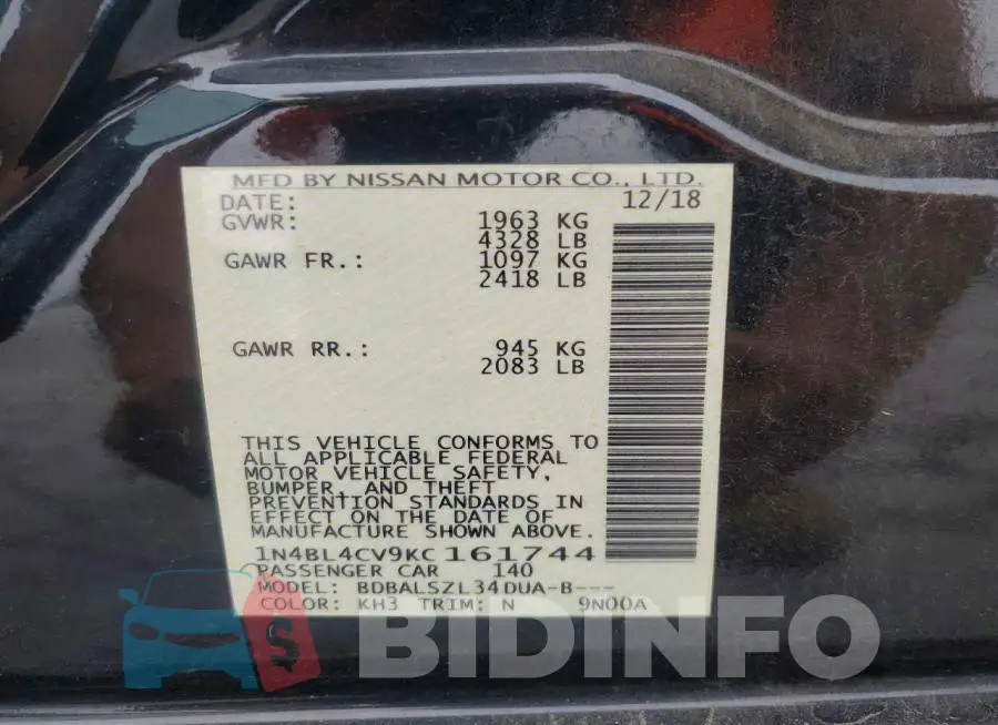 1N4BL4CV9KC161744 Photo# 12