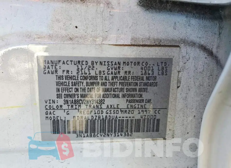 3N1AB8CV2NY314382 Photo# 12