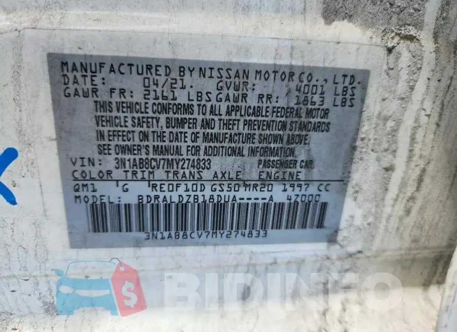 3N1AB8CV7MY274833 Photo# 12