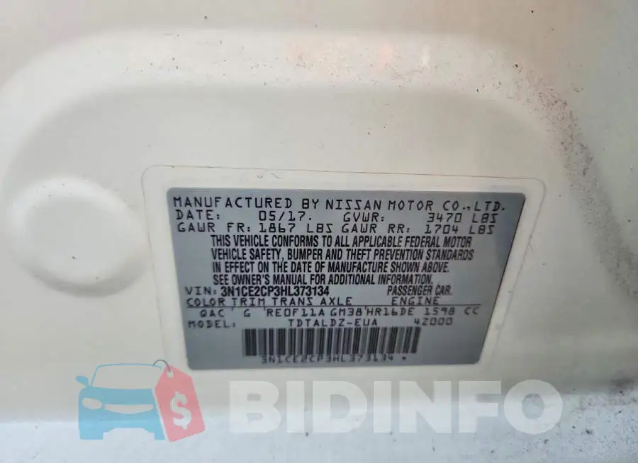 3N1CE2CP3HL373134 Photo# 13