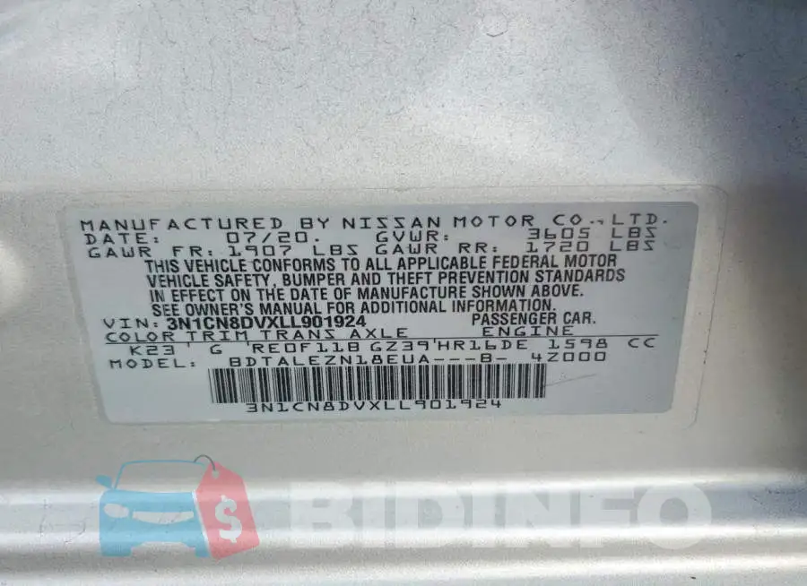 3N1CN8DVXLL901924 Photo# 12