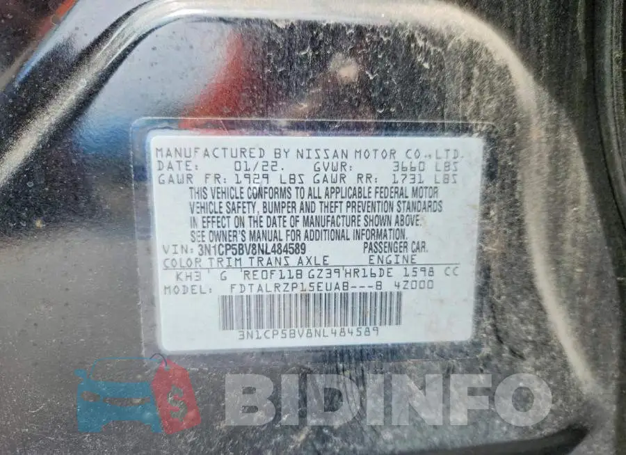 3N1CP5BV8NL484589 Photo# 12